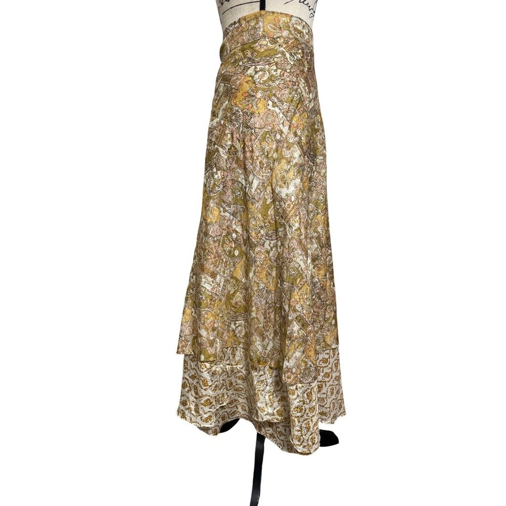 KARIZA Wrap Maxi Skirt Gold Paisley Print Womens S Boho Style Made In India - Picture 6 of 11